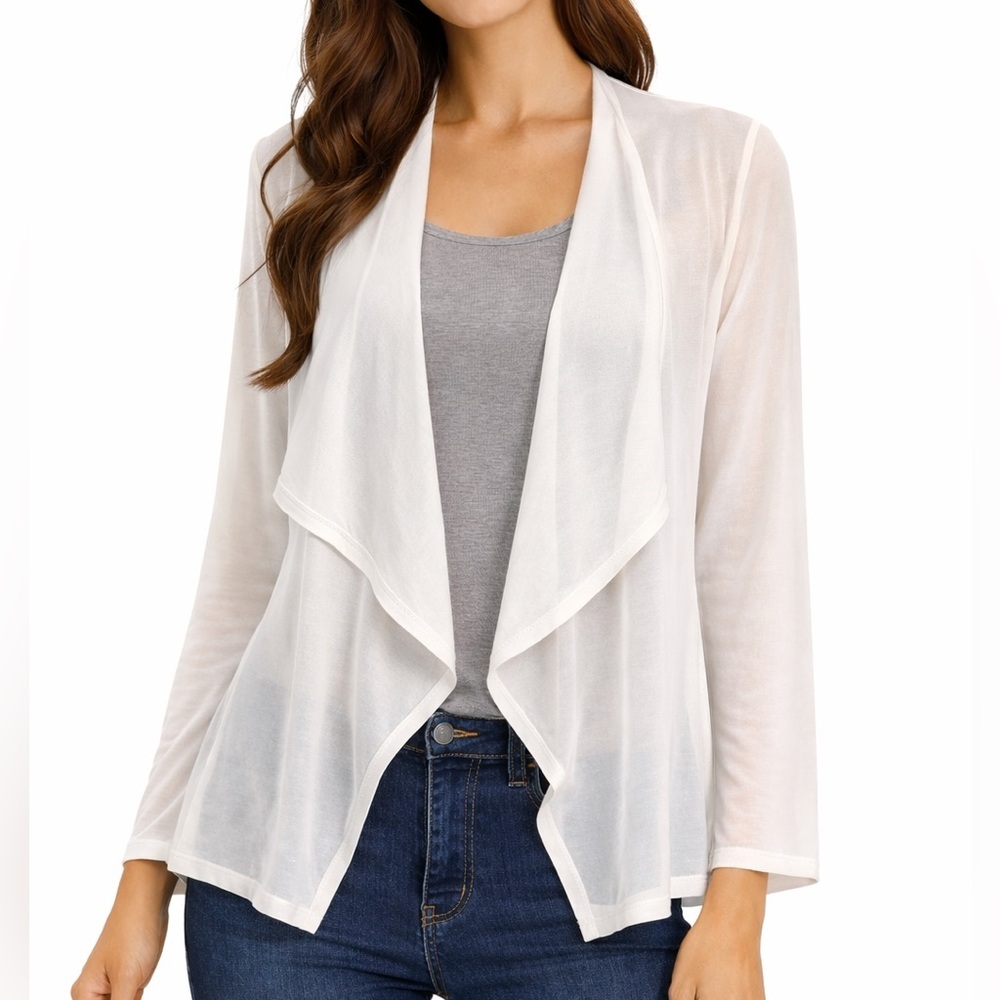 Lilly Pulitzer White Lightweight Cozy Soft Draped Coastal Open Cardigan Sweater